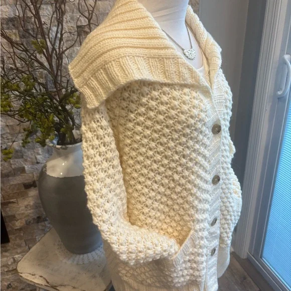 Talbots Cream Cardigan Sweater with Shawl Collar - Picture 4 of 7